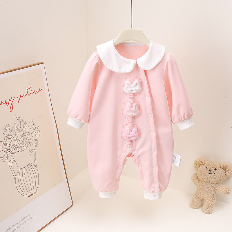 Baby Girls' Cotton Long-Sleeve Rabbit Jumpsuit