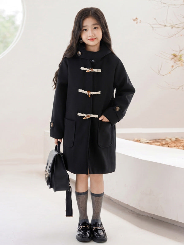 Unisex Thickened Korean Horn-Button Woolen Coat