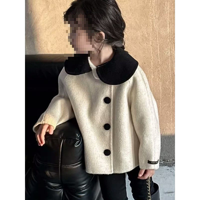 Unisex Doll-Collar Zip-Up Tweed Coat