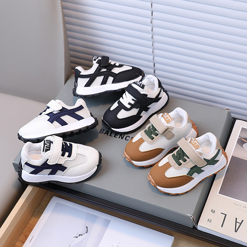 Unisex Kids' Striped Leather Soft-Sole Sports Shoes
