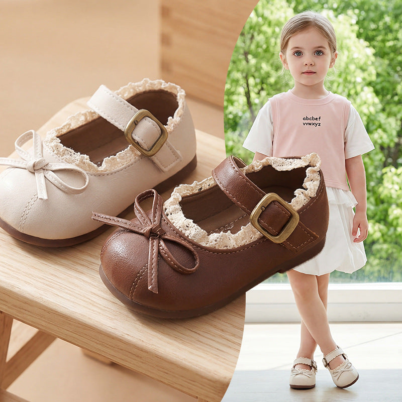 Unisex Toddler Bowknot Soft-Sole PU Leather Shoes