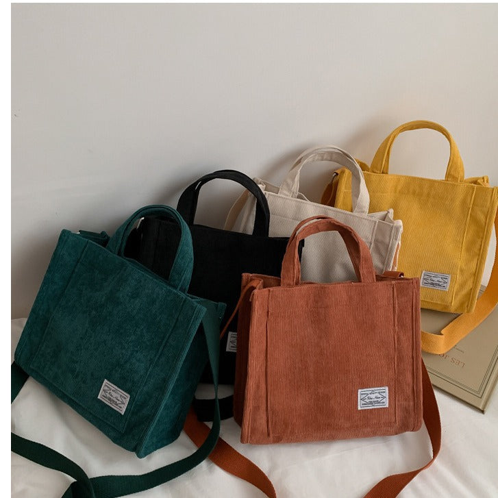 Women's Corduroy Square Tote & Shoulder Bag