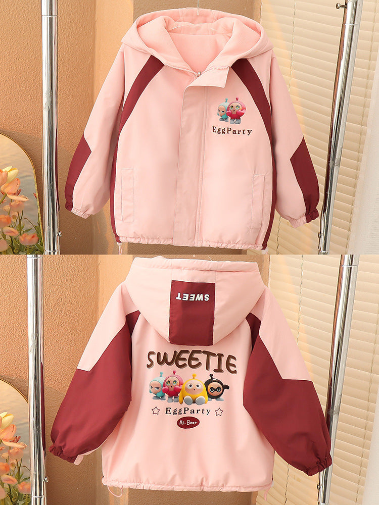 Unisex Cartoon Thermal Hooded Polar Fleece Jacket