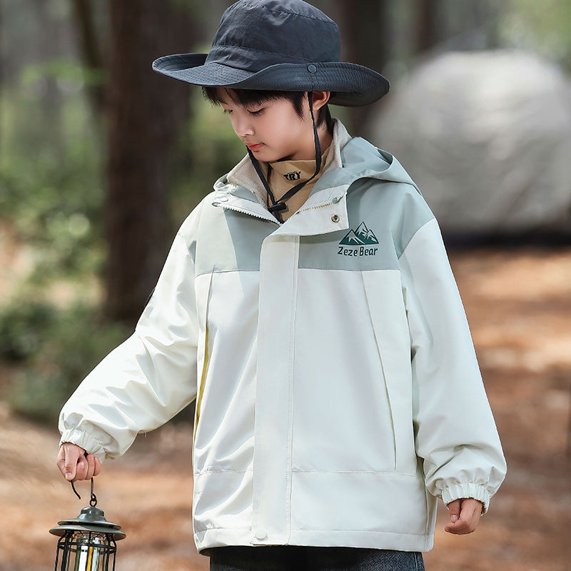 Boys' Waterproof Hooded Jacket with Polar Fleece Liner