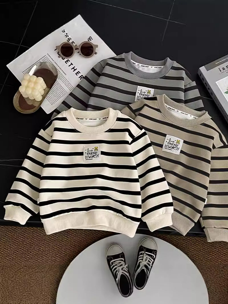 Unisex Striped Crewneck Long-Sleeve Casual Sweatshirt