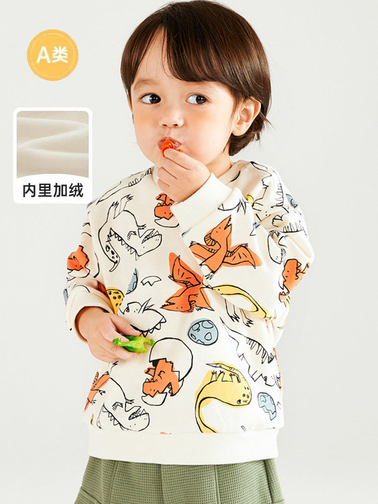 Unisex Open-Shoulder Fleece Dinosaur Sweatshirt