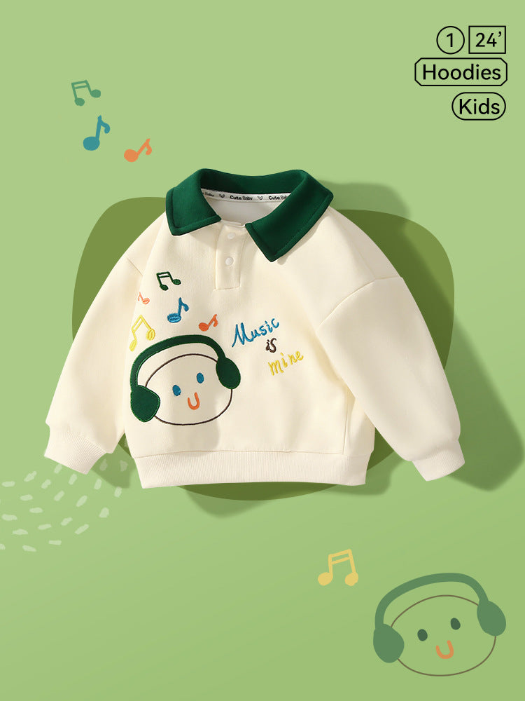 Unisex Cotton Cartoon Striped Pullover Sweatshirt