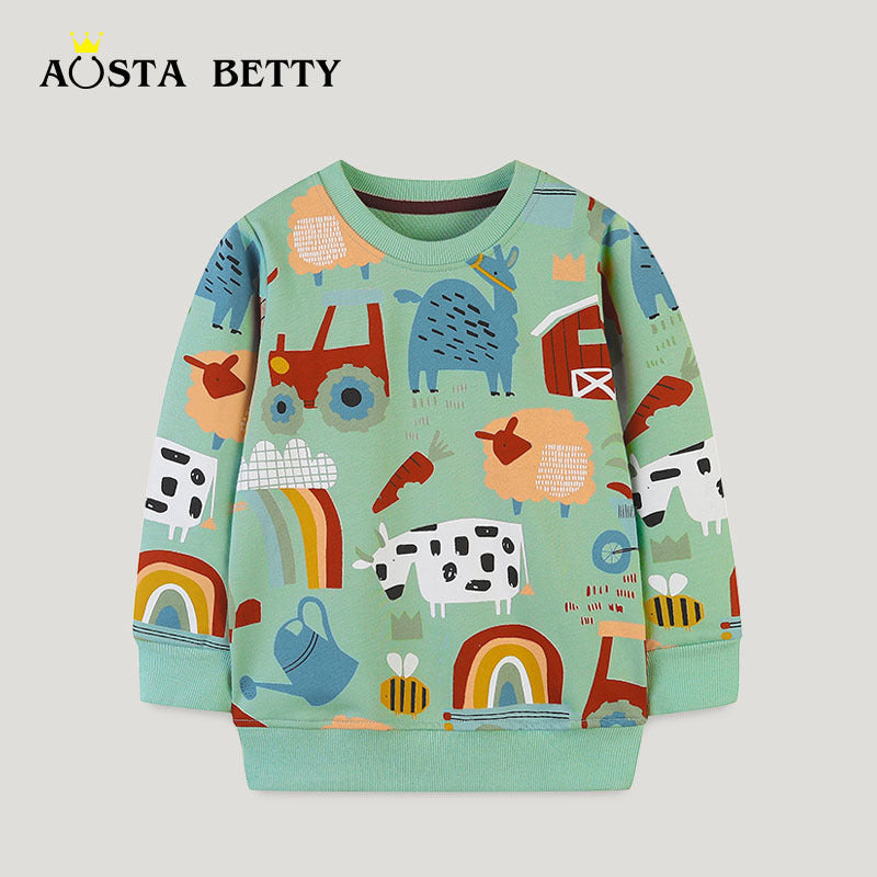 Boys' 100% Cotton Cartoon Pullover Sweatshirt