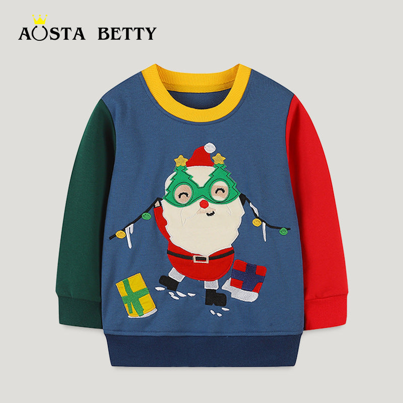 Boys' 100% Cotton Santa Embroidered Sweatshirt