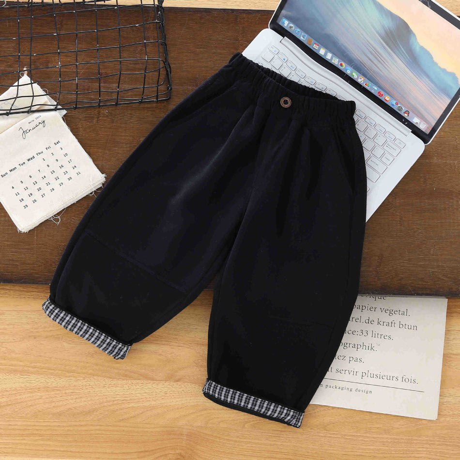 Unisex Cotton Plaid Cuffed Rolled-Hem Sweatpants