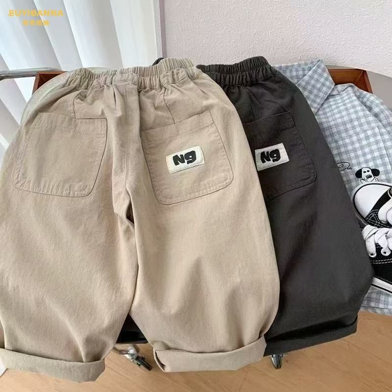 Boys' 100% Cotton Letter-Print Straight Casual Pants