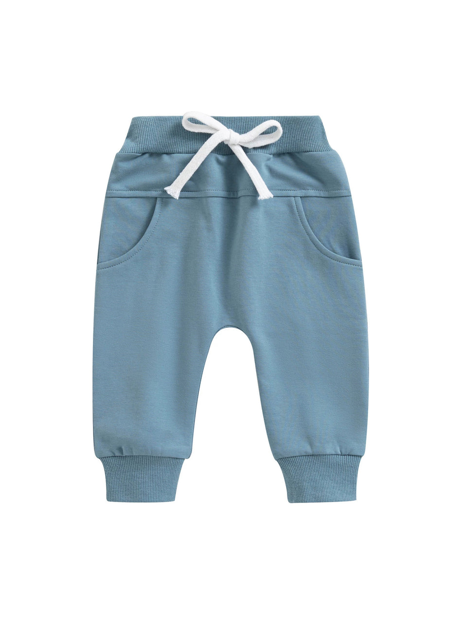 Boys' Cotton Blend Solid Elastic Waist Casual Trousers