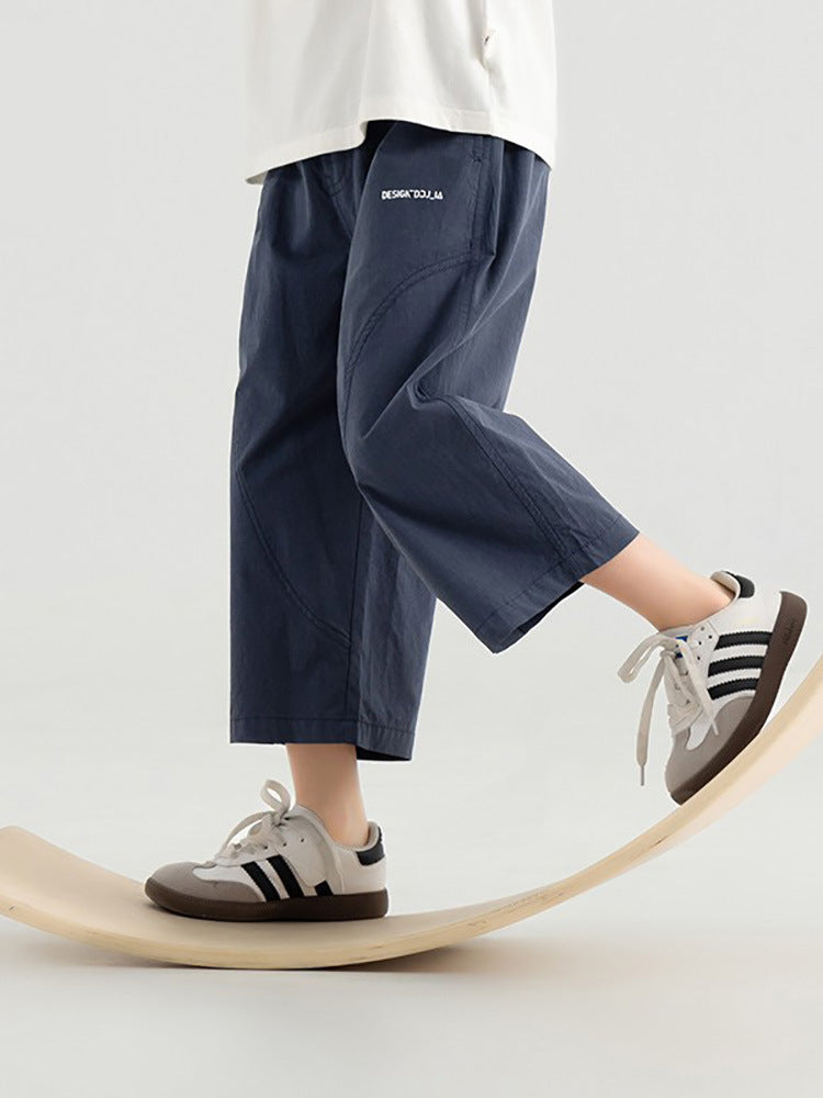 Boys' 100% Washed Cotton Letter-Print Straight Capri Shorts