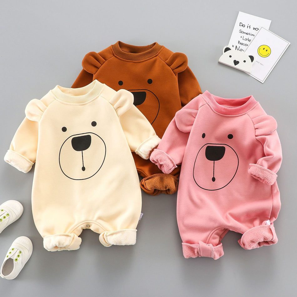 Unisex Class A Cotton Fleece Bear Baby Jumpsuit