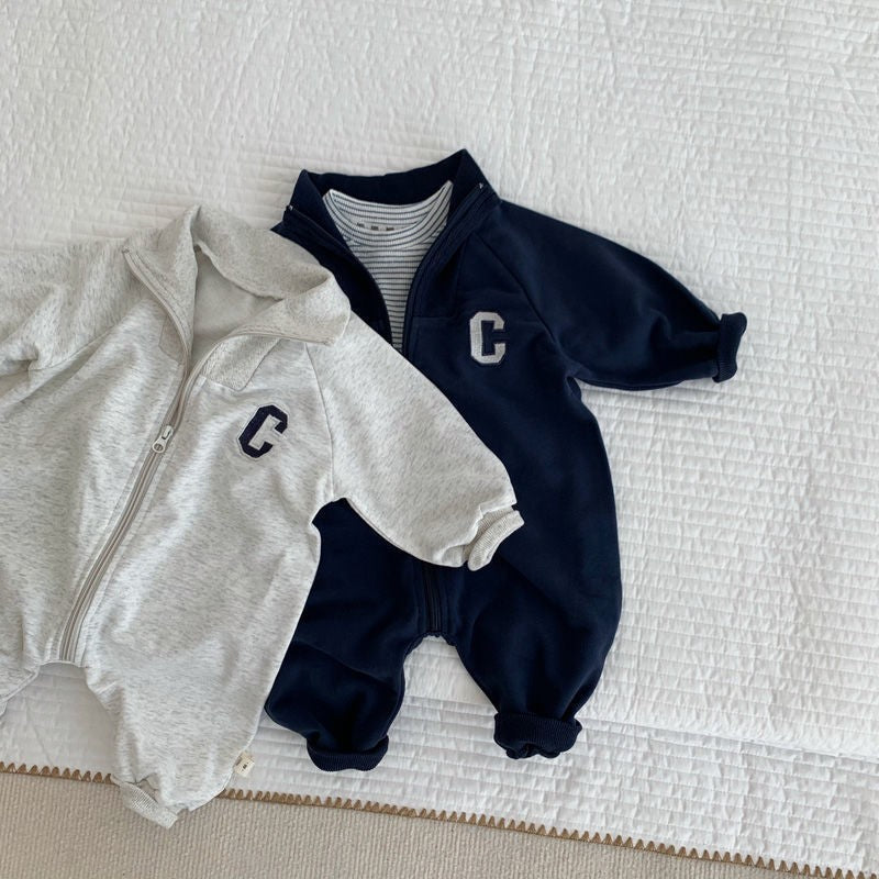 Boys' Cotton Zippered Long-Sleeve Romper