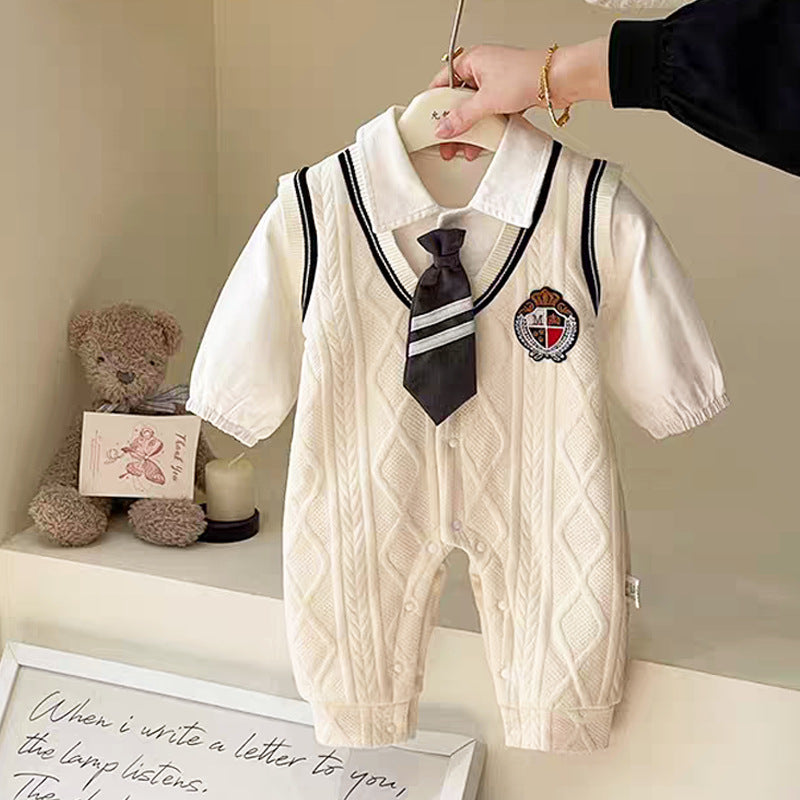 Boys' Class A Faux Two-Piece Tie Cotton Romper
