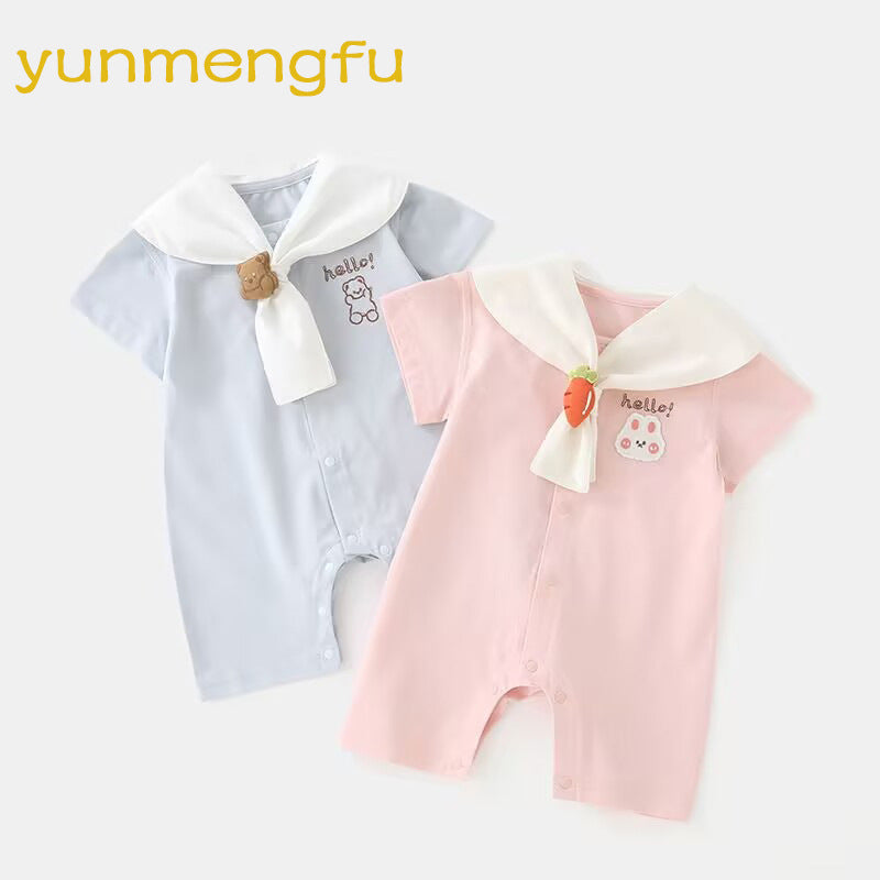 Unisex Class A Cotton Short-Sleeve Collar Romper
