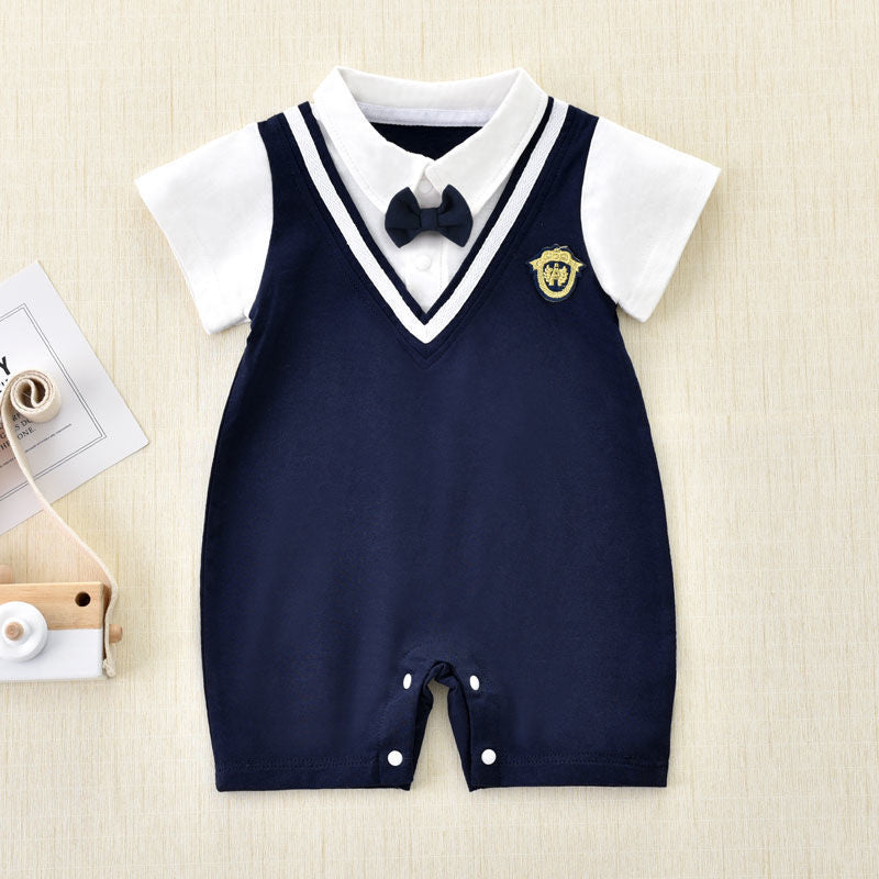Boys' Cotton Bow Tie College Style Romper