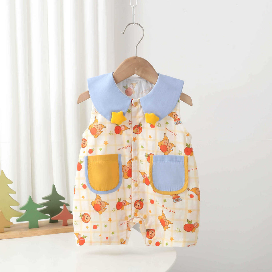 Unisex Class A Cotton Sleeveless Doll Collar Romper