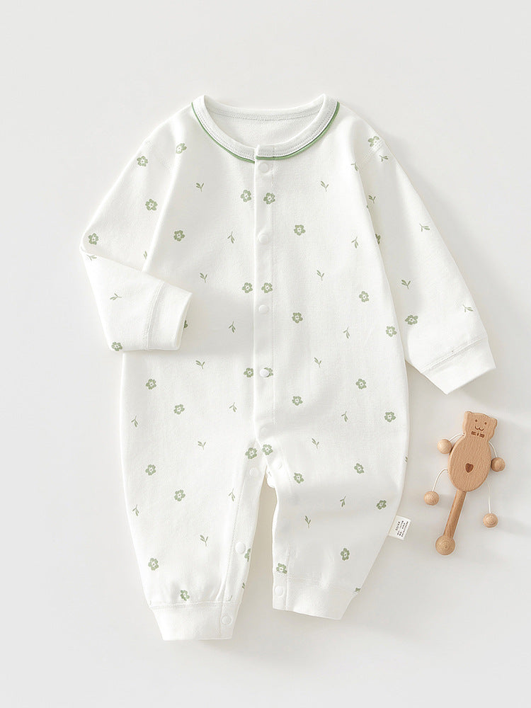 Unisex Class A Cotton Floral Long-Sleeve Romper
