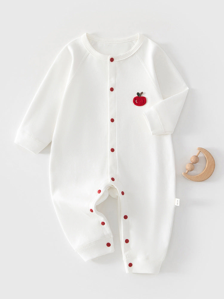 Unisex Class A Cotton Little Apple Long-Sleeve Romper