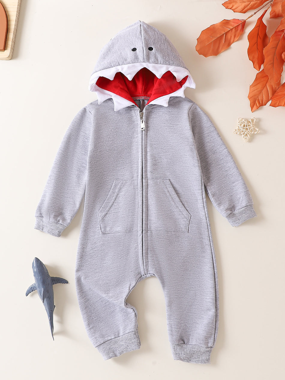 Unisex Class A Cotton Hooded Zipper Romper