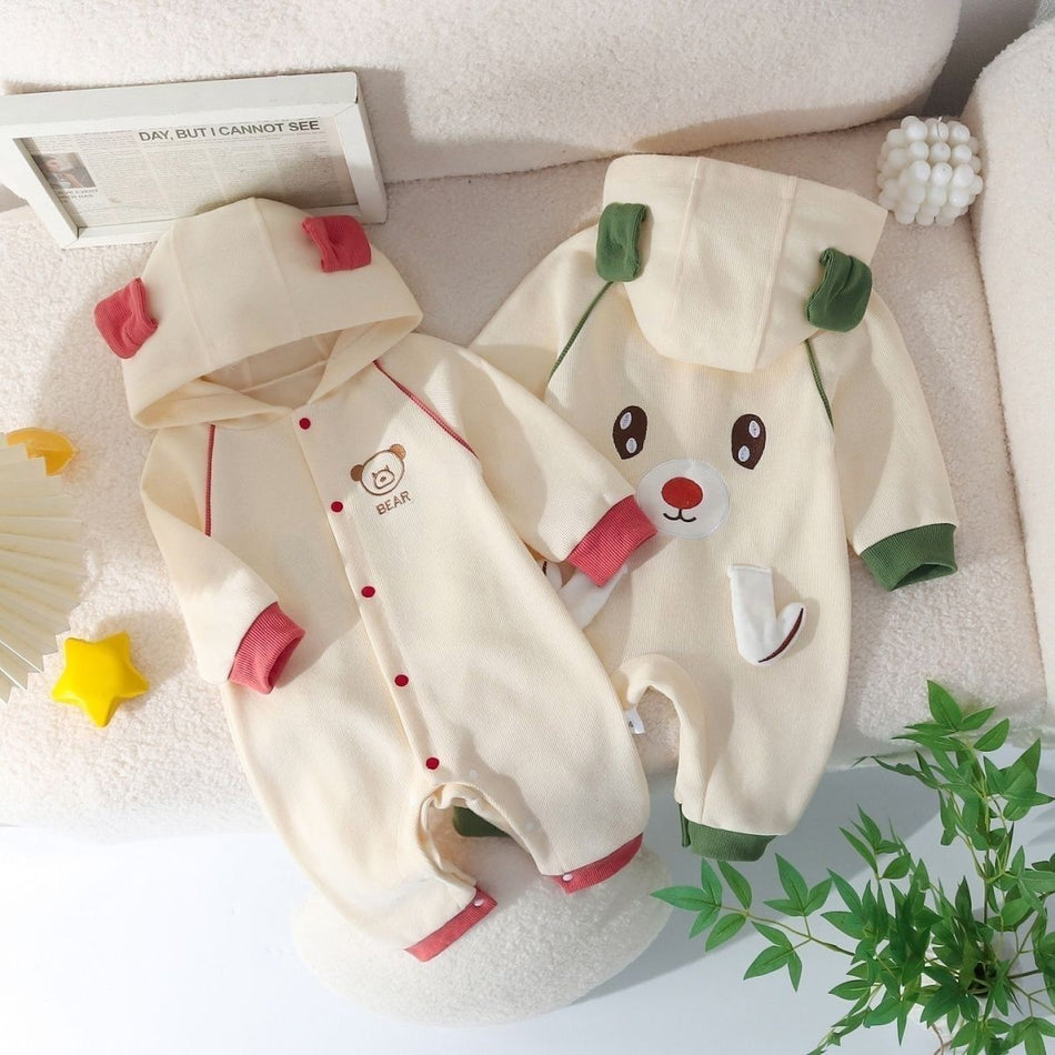 Unisex Class A Hooded Bear Cotton Long Romper