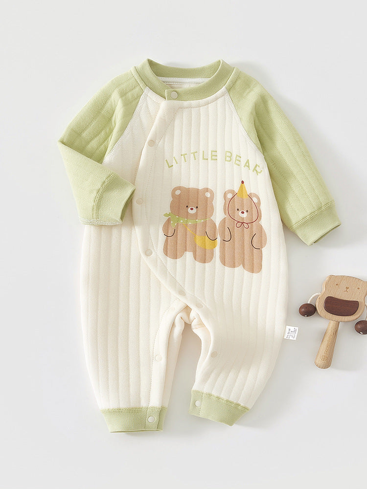Unisex Class A Cotton Thickened Diagonal Snap Romper