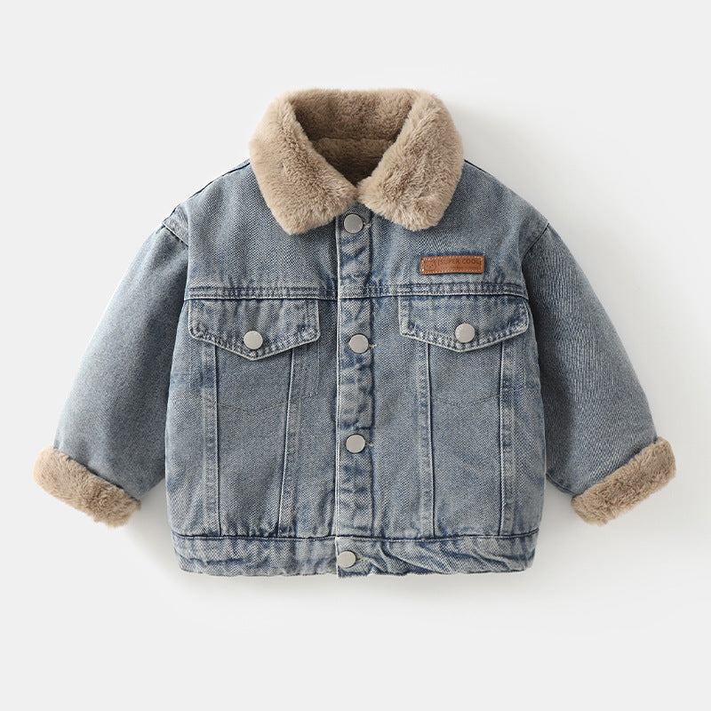 Unisex Class A Fleece Denim Retro Bear Jacket