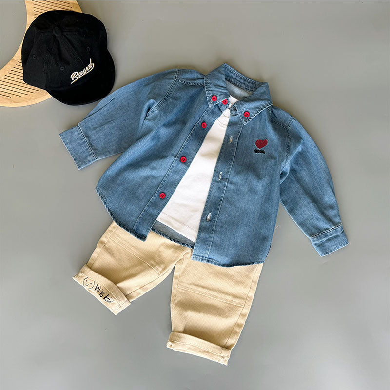 Unisex Class A Love Embroidered Denim Shirt