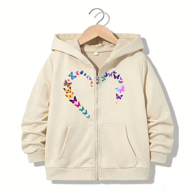 Unisex Y2K Butterfly Heart Fleece Zip Hoodie