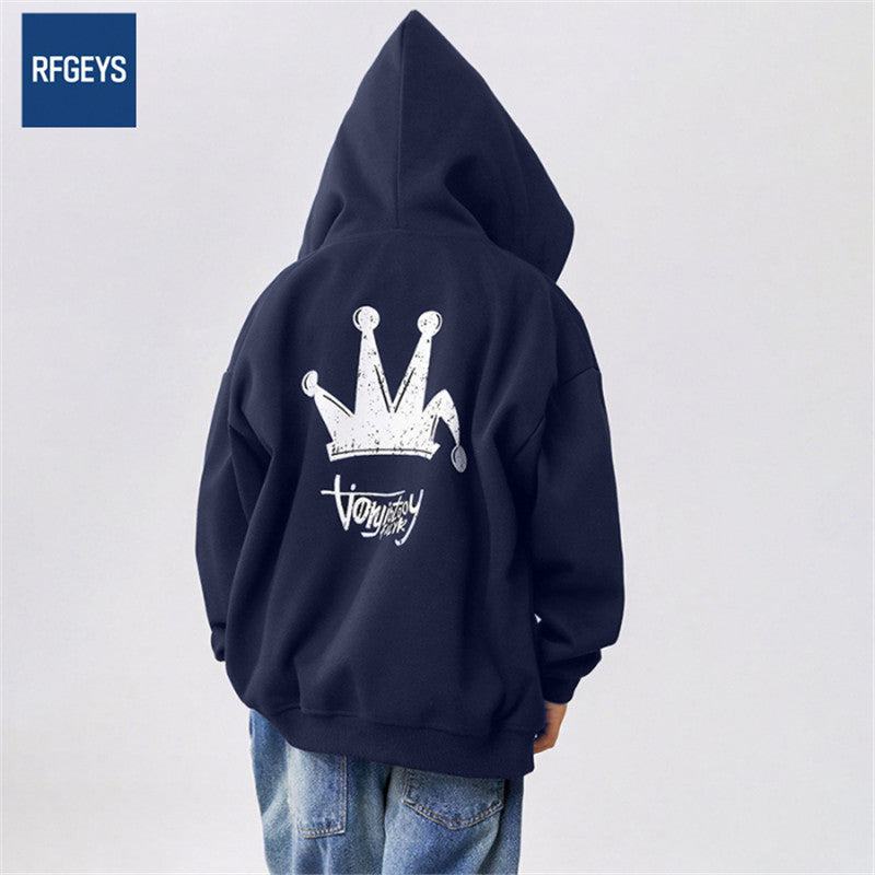 Unisex Class A Korean Casual Hooded Zip Sweatshirt