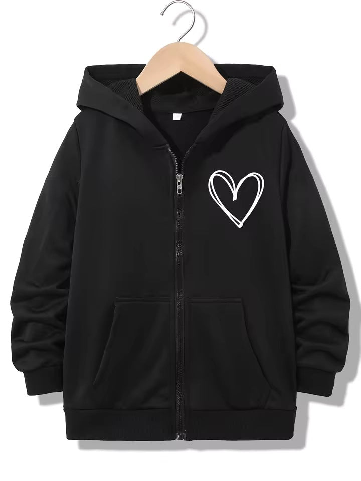 Unisex Y2K 90s Heart Letter Fleece Zip Hoodie