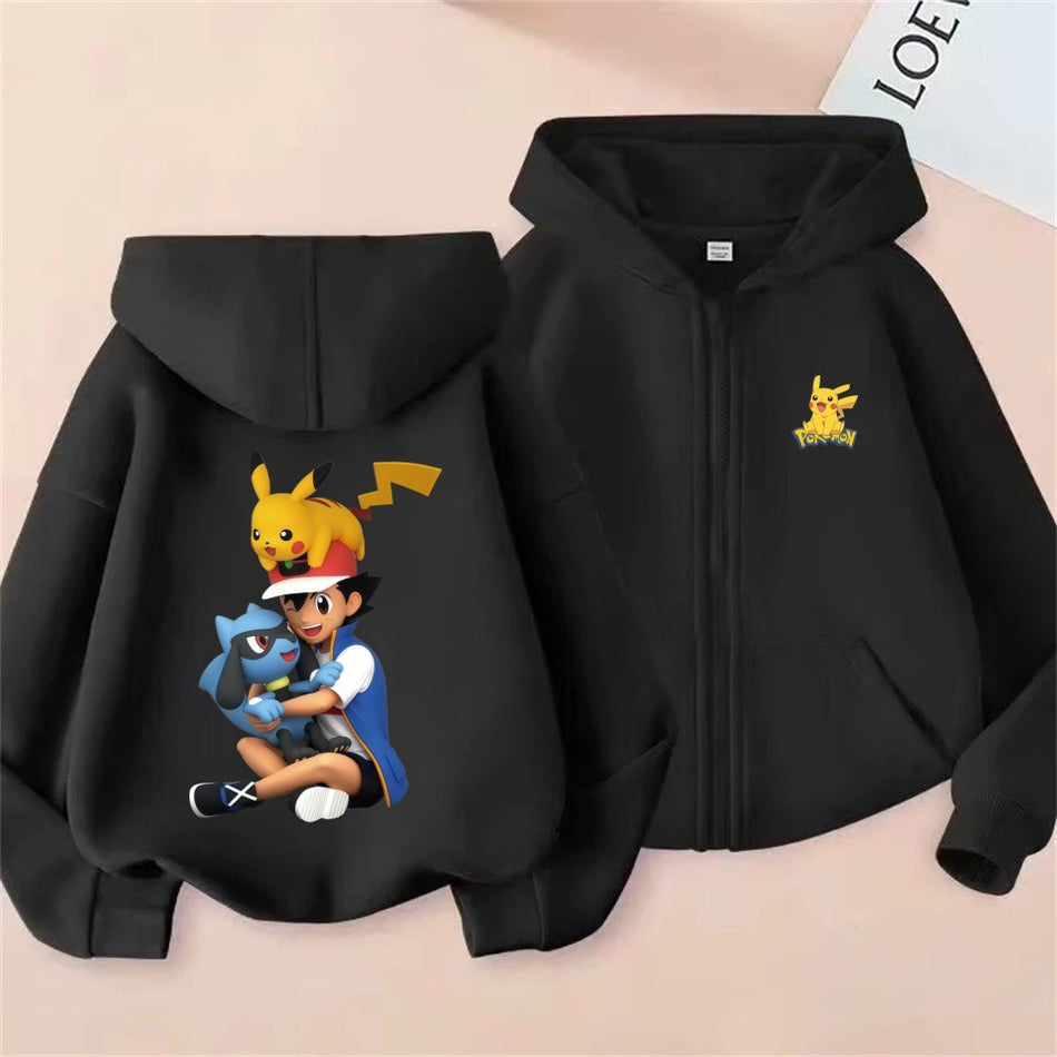 Unisex Pokémon Cartoon Fleece Hooded Zip Jacket