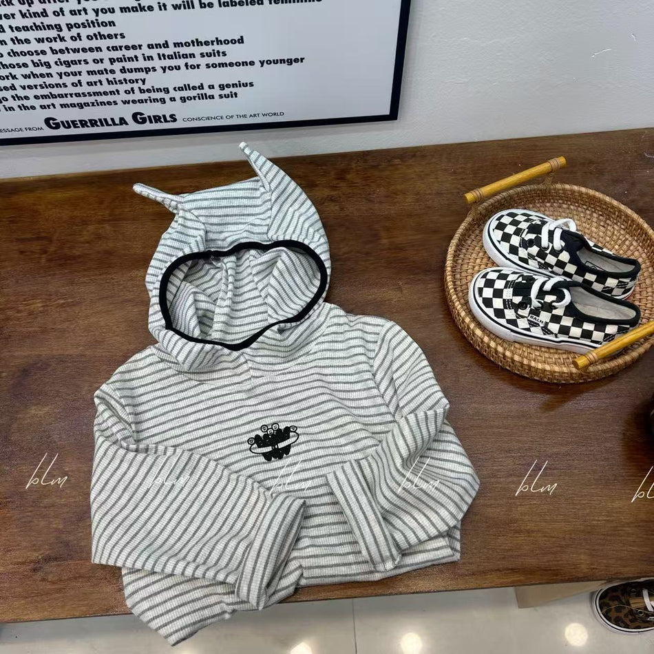 Unisex Class A Striped Cotton Pullover Hoodie