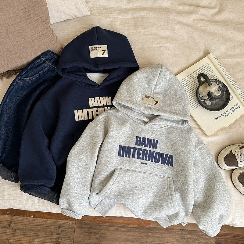 Boys' Korean Stereo Letter Fleece Hoodie