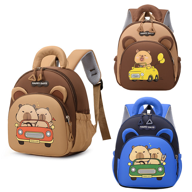 Cute Capybara Nylon Kindergarten Backpack with Curved Straps