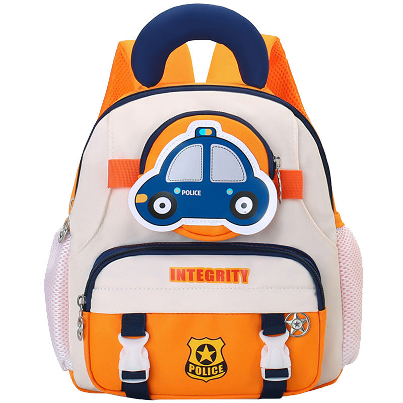 Cute Car Print Nylon Preschool Backpack with Curved Shoulder Straps