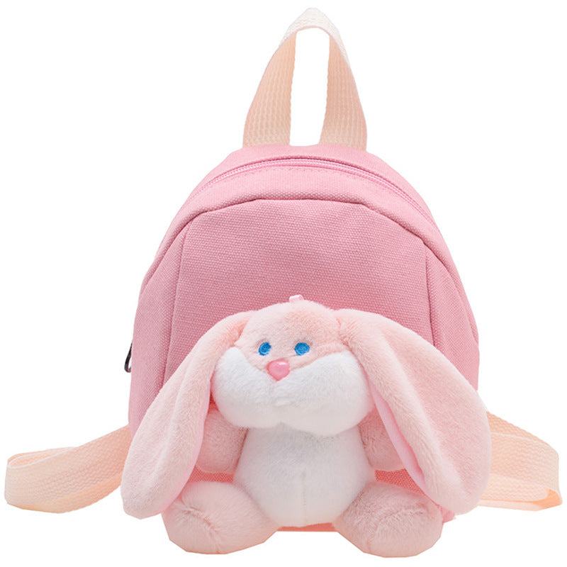 Cute Rabbit Canvas Kindergarten Backpack with Curved Shoulder Straps