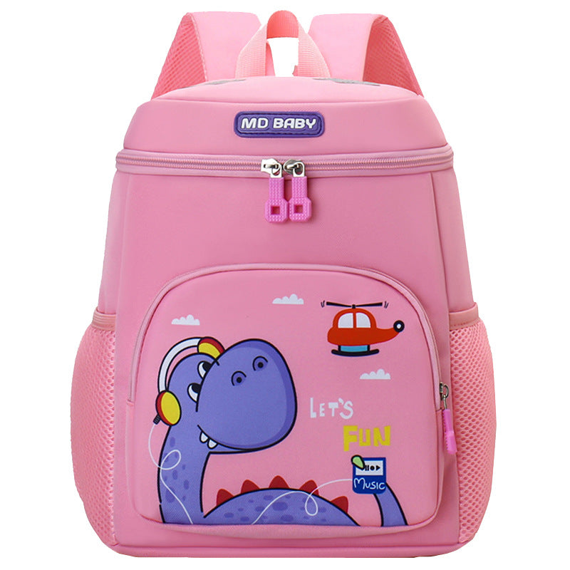 Cute Dinosaur Nylon Kindergarten Backpack with Curved Shoulder Strap