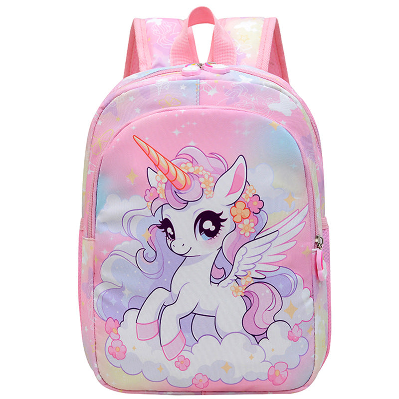 Cute Cartoon Nylon Girls Kindergarten Backpack with Curved Strap