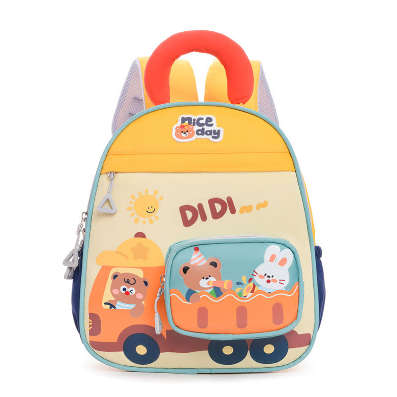 Cute Teddy Bear Nylon Kindergarten Backpack with Curved Straps