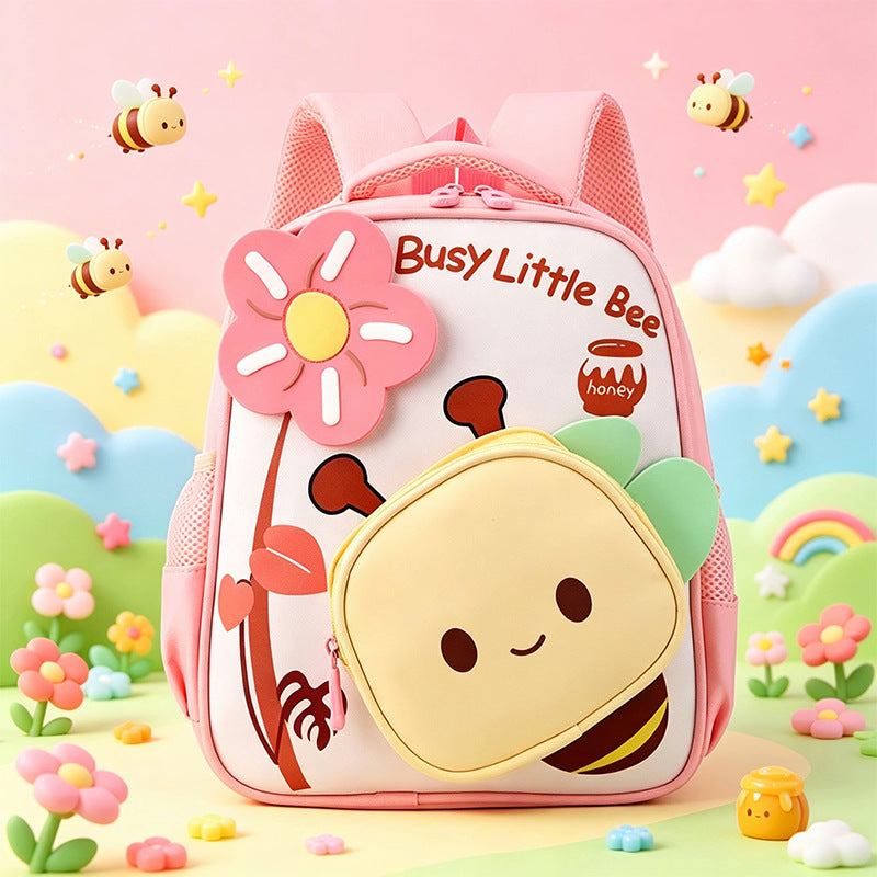 Cute Bee Nylon Kindergarten Backpack with Curved Shoulder Straps