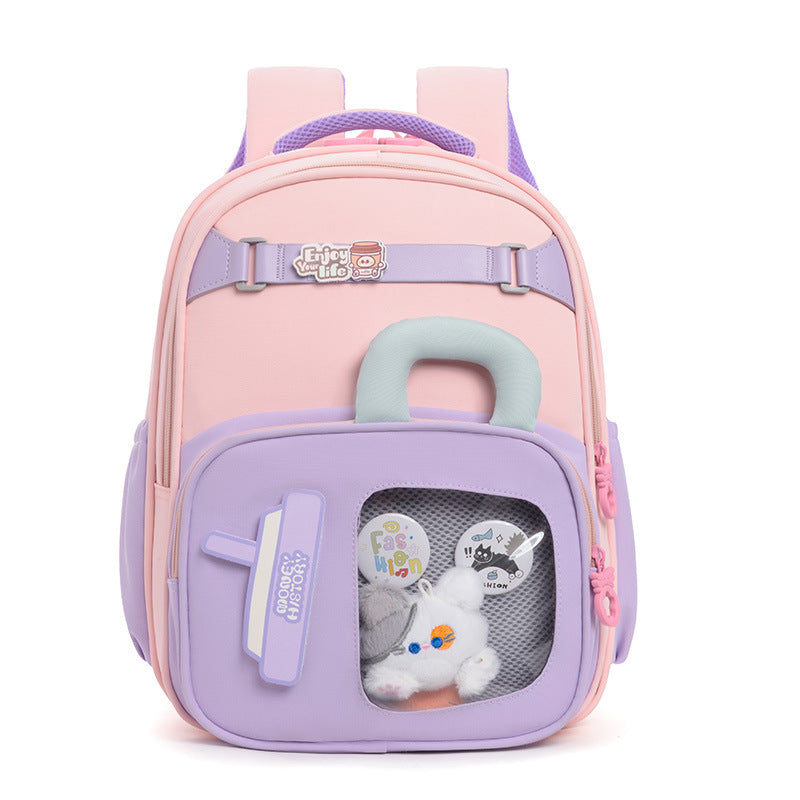 Lightweight Nylon Cartoon School Backpack with Curved Shoulder Straps