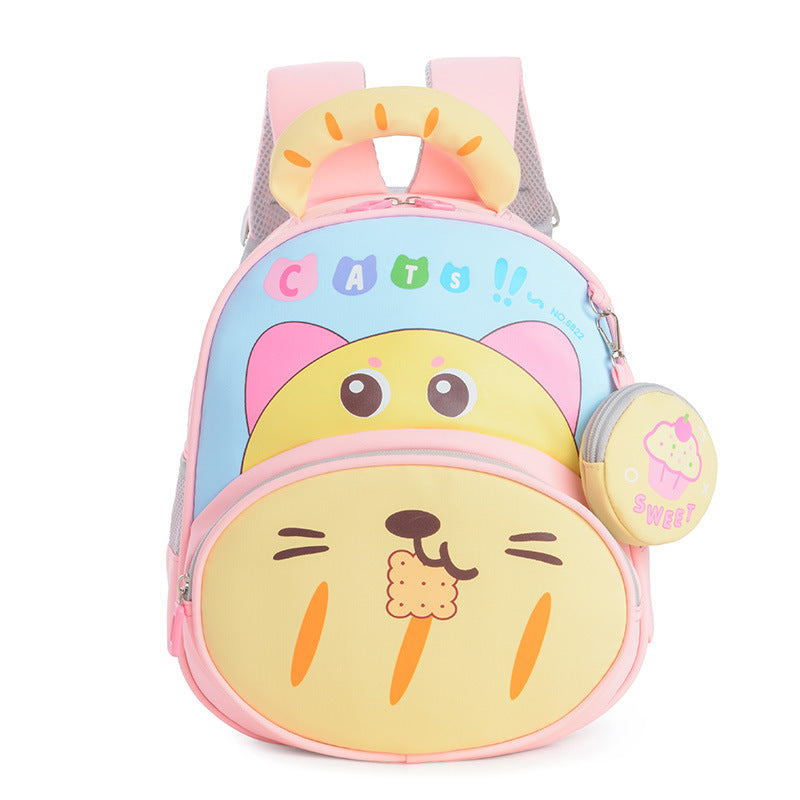 Cute Cat Nylon Kindergarten Backpack with Curved Shoulder Straps