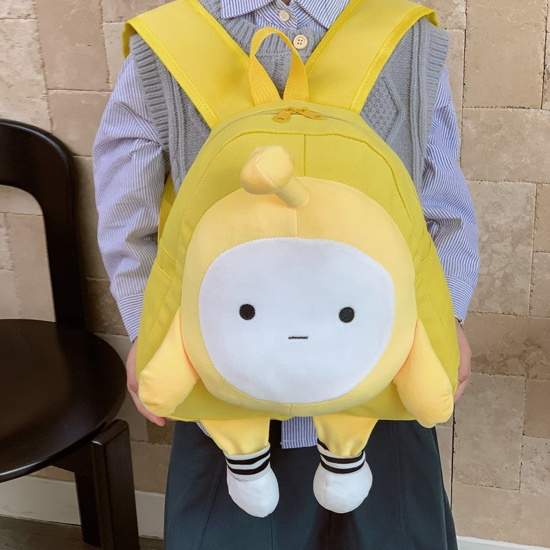 Cute Cartoon Canvas School Backpack with Plush Embroidery Details