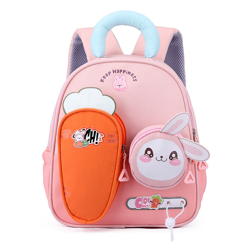 Title: Cute Rabbit Nylon Kindergarten Backpack with Curved Shoulder Strap