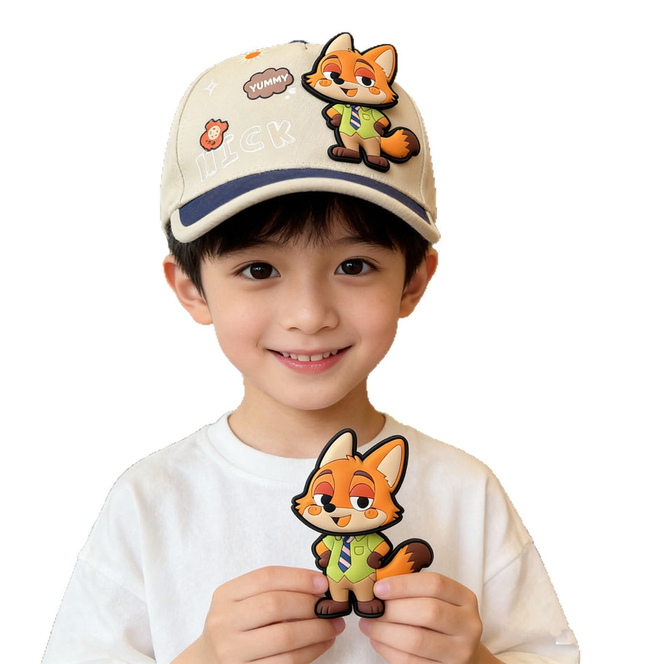 Cute Cartoon Polyester Baseball Cap for Kids with Sunshade Brim