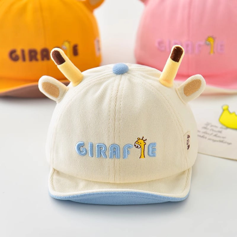Cute Polyester Baby Peaked Cap with Embroidered Giraffe Design
