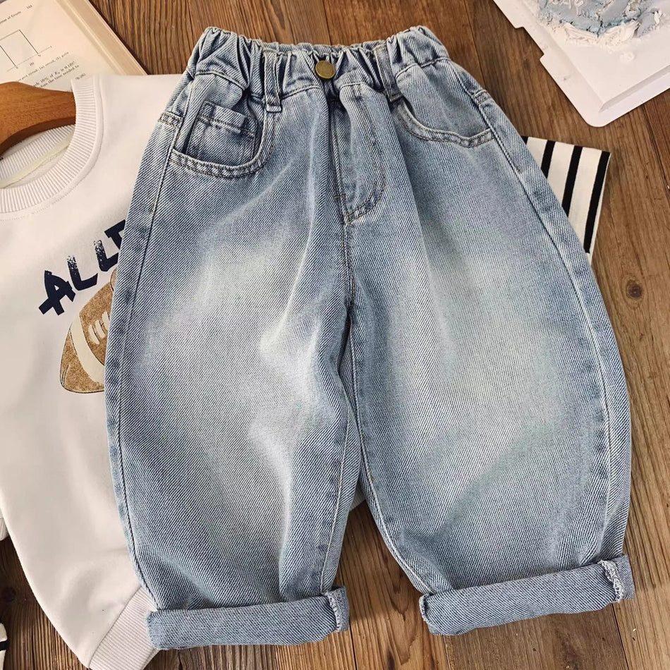 Unisex Korean Cartoon Soft Denim Trousers